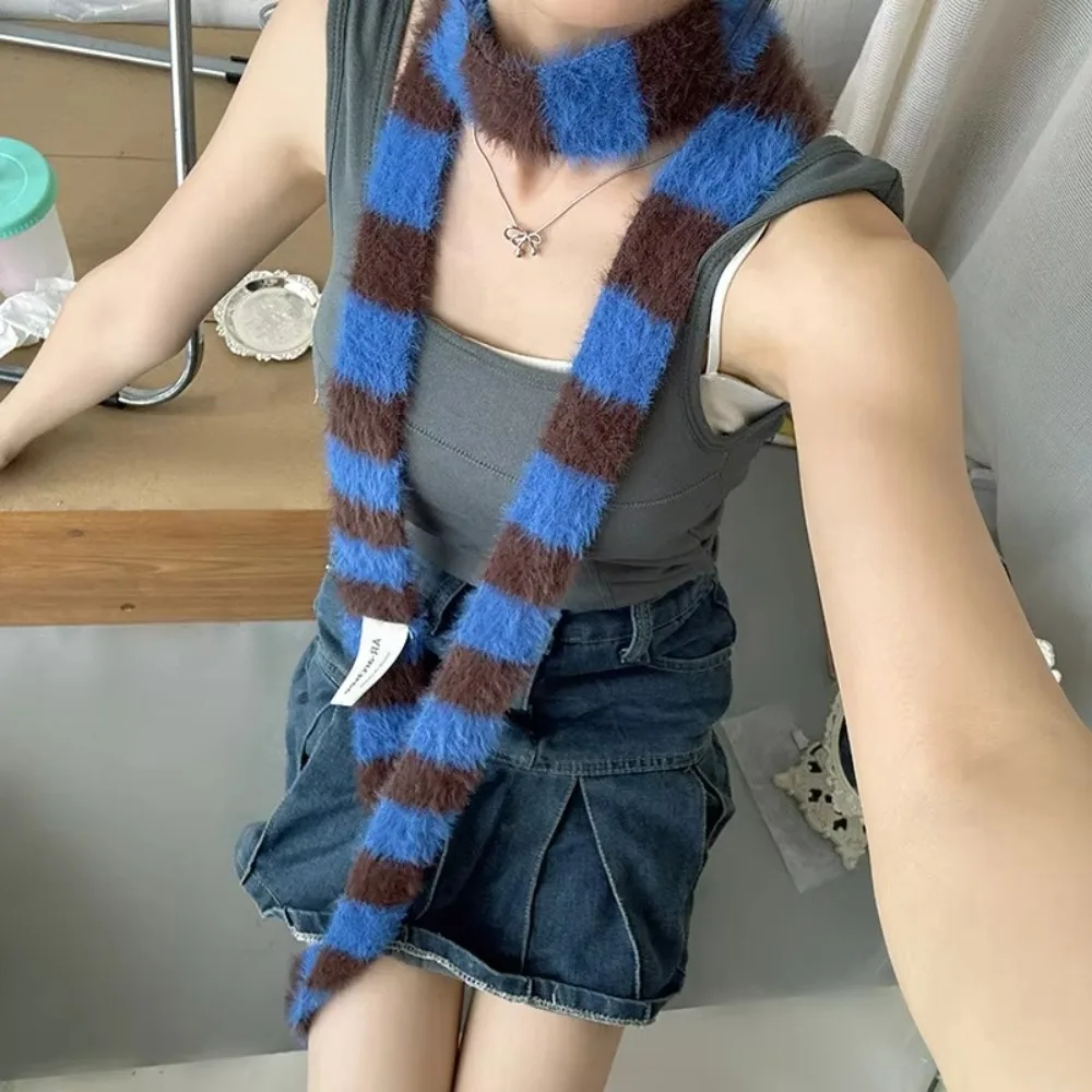 Fashion Y2 Striped Scarf Knitted Wool Warm Sausage Thin Scarf Soft Neck Scarves Autumn Winter