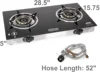 Double Burner Stove w/Auto Ignition LPG Tempered Glass Outdoor Propane Portable Camping Range 2-Burner Gas Burner 6