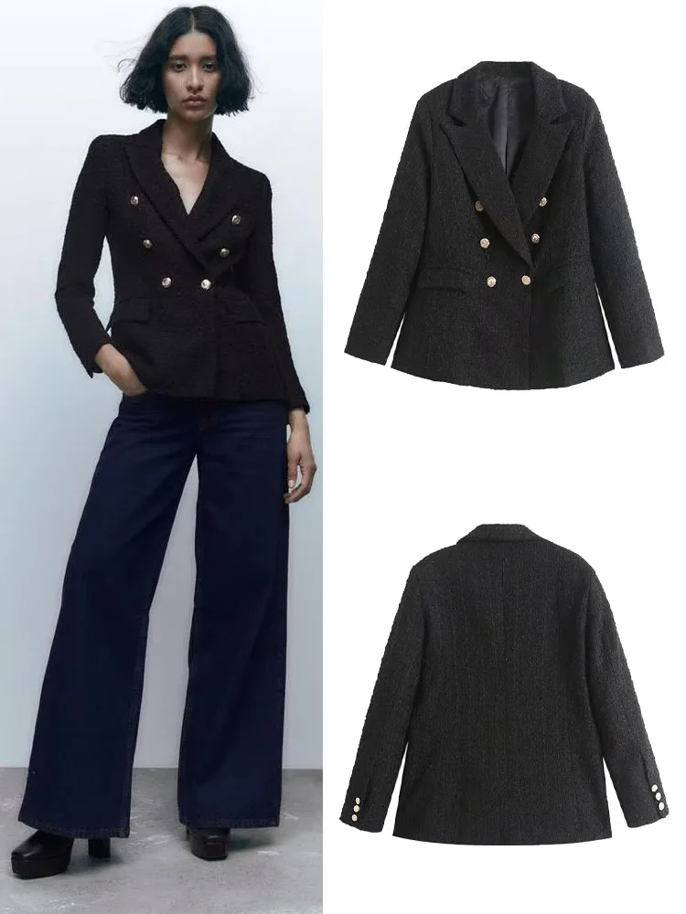 

2023 spring and autumn temperament double-breasted suit fashion commuter ladies double-breasted waist loose casual suit jacket