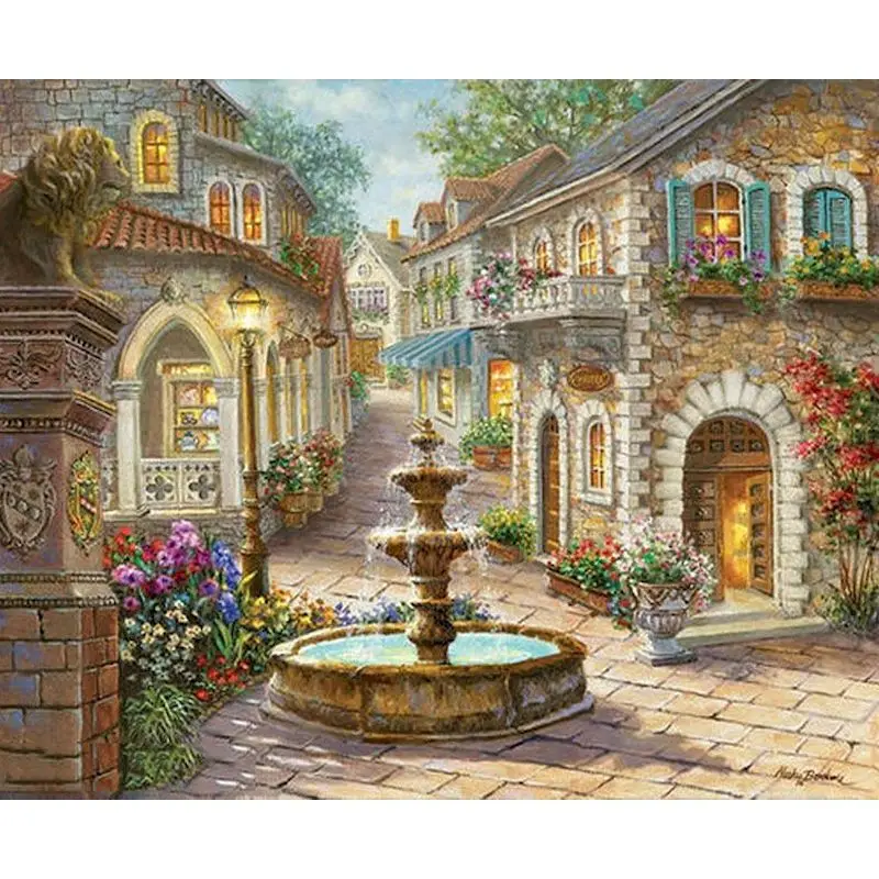 Cityscape DIY Painting Kit on Framed Canvas - Adult Hand-Painted Oil Picture