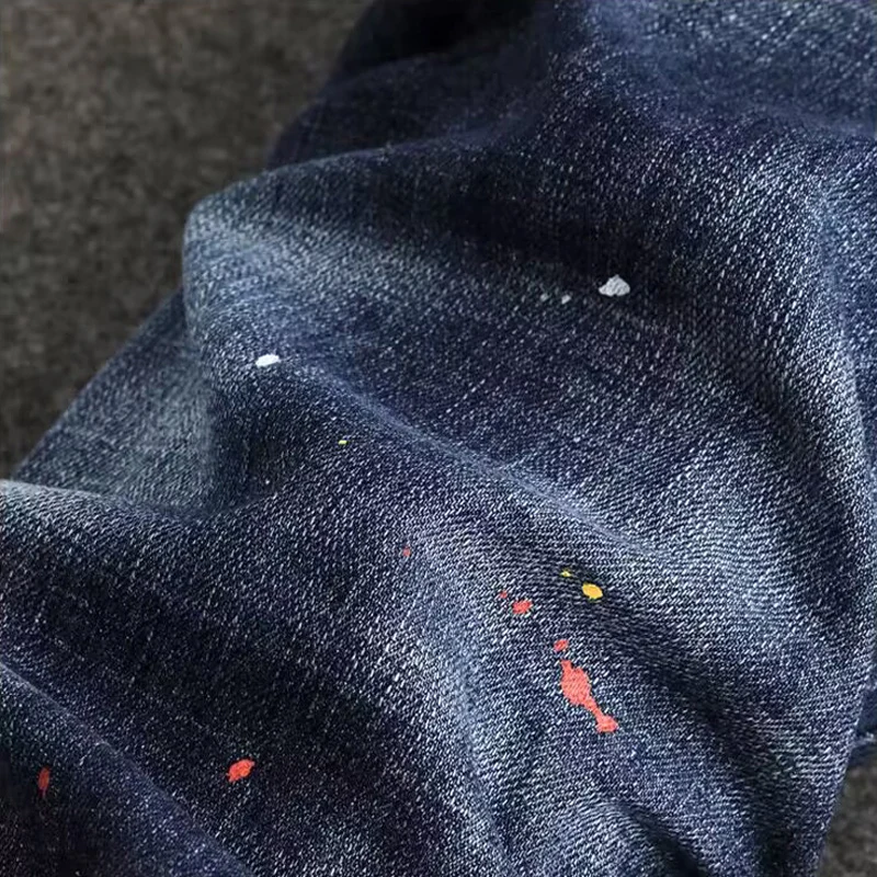 Street Fashion Men Jeans High Quality Retro Blue Stretch Slim Fit Ripped Jeans Men Embroidery Designer Hip Hop Brand Pants Homme