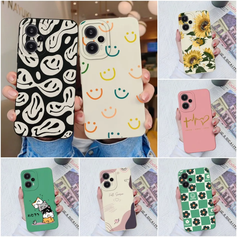 Per Xiaomi Redmi Note 12 Custodia Per Telefono Turbo Fashion Sunflower Love Heart Silicone Liquido Quadrato Per Redmi Note 12 Turbo Funda Coque