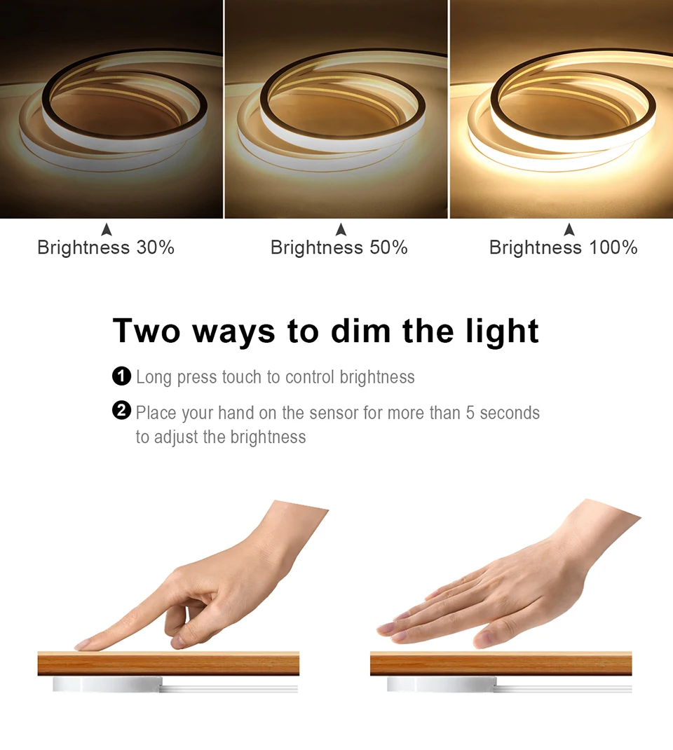 Description Picture 6 of itemHand Scan Induction and Touch Dimming Neon COB LED Strip Light 24V Waterproof LED Tape Lamp Bedroom Kitchen Cabinet Lighting 10m