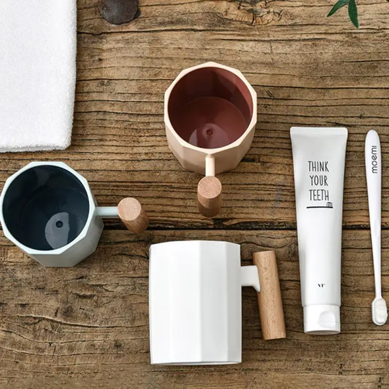 Wooden Handle Mugs Creative Brushing Gargling Cup Nordic Plastic Coffee Cups Drinkware Coffeeware Teaware Kitchen Accessories