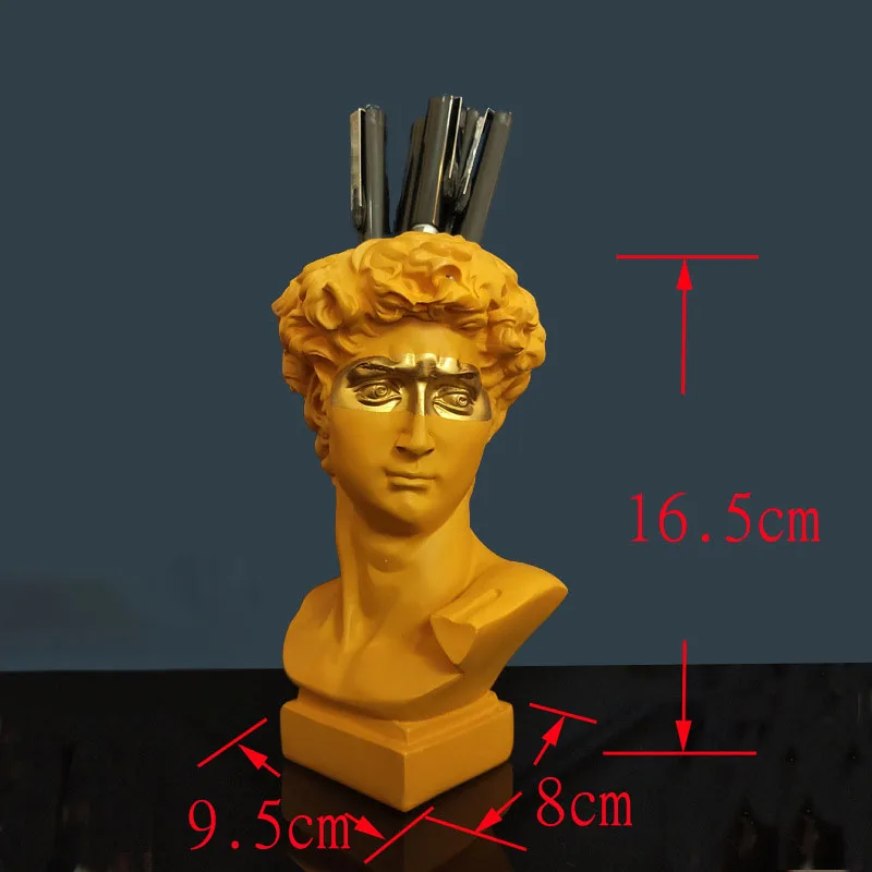 Golden Eye David Head Resin Statue,Dried Flower Fresh Flowers Vase,Makeup Brush Pen Storage Ornaments,Home Decoration Flower Pot 2