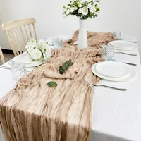 Semi-Sheer Gauze Table Runner Burlap Cheesecloth Table Setting Dining Rustic Country Wedding Birthday Decor Boho Table Linens 2