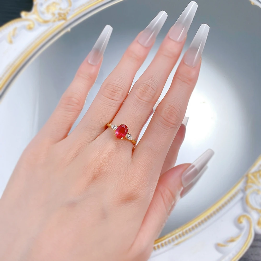 Wong Rain 18K Gold Plated 925 Sterling Silver Oval Cut 6*8 MM Ruby High Carbon Diamond Gemstone Women Rings Fine Jewelry Gifts 6