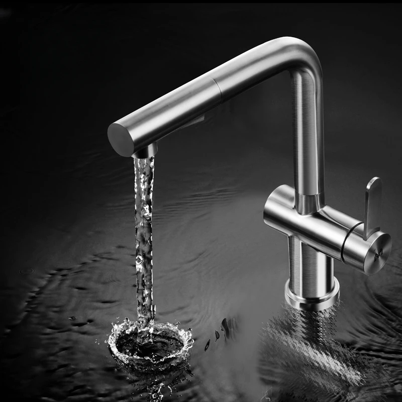 

304 stainless steel pull-out kitchen faucet, cold and hot vegetable washing basin, sink, universal rotating faucet, household