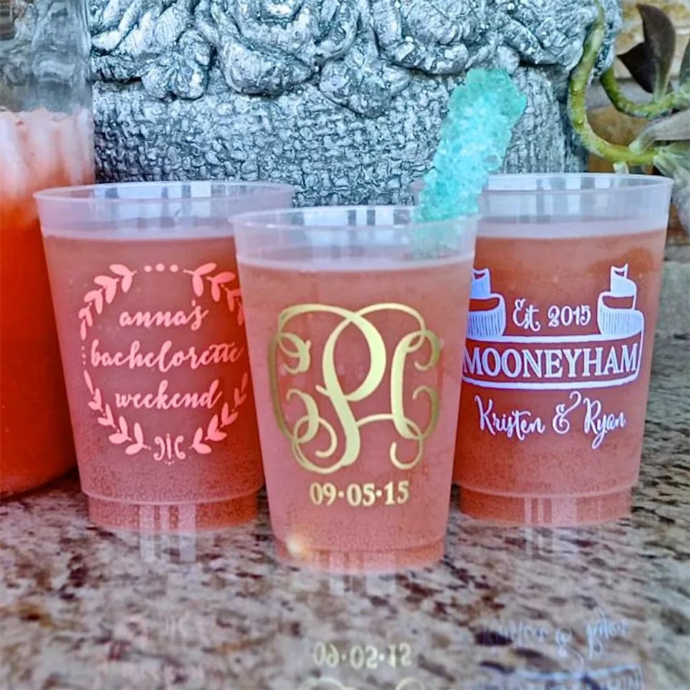 

Script Monogram Shatterproof Party Cups, Personalized Printed Cups, Custom Event Cups, Wedding Cups, Frost Flex Cups, Favors