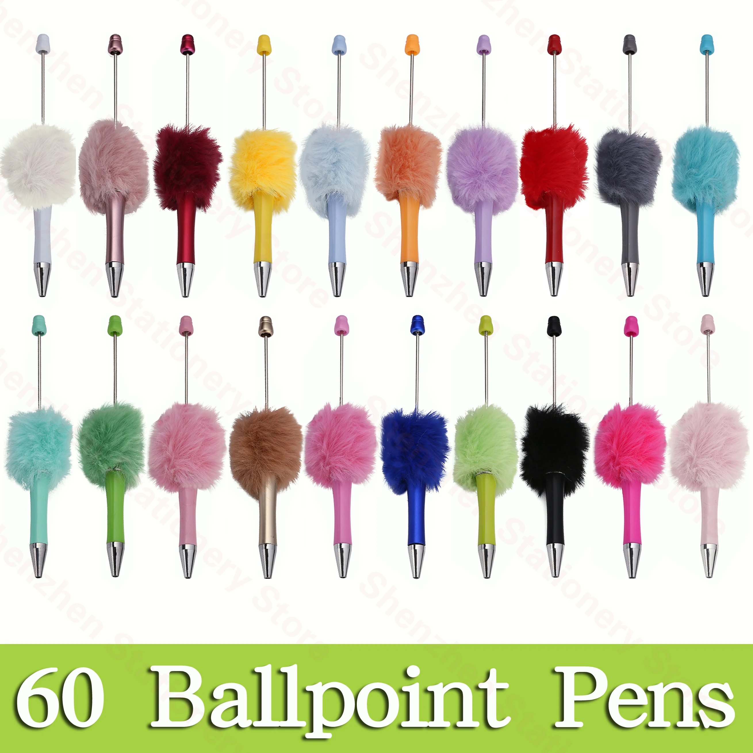 

60Pcs DIY Plush Beaded Pen Plastic Beadable Pen Bead Ballpoint Pen Gift for Kids Ball Pens Signature Pen