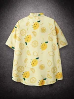 Oversized Loose Hawaiian Lemon Short Sleeve Shirt Men Vintage Loose Couple Beach Shirts for Summer Clothing Streetwear 2