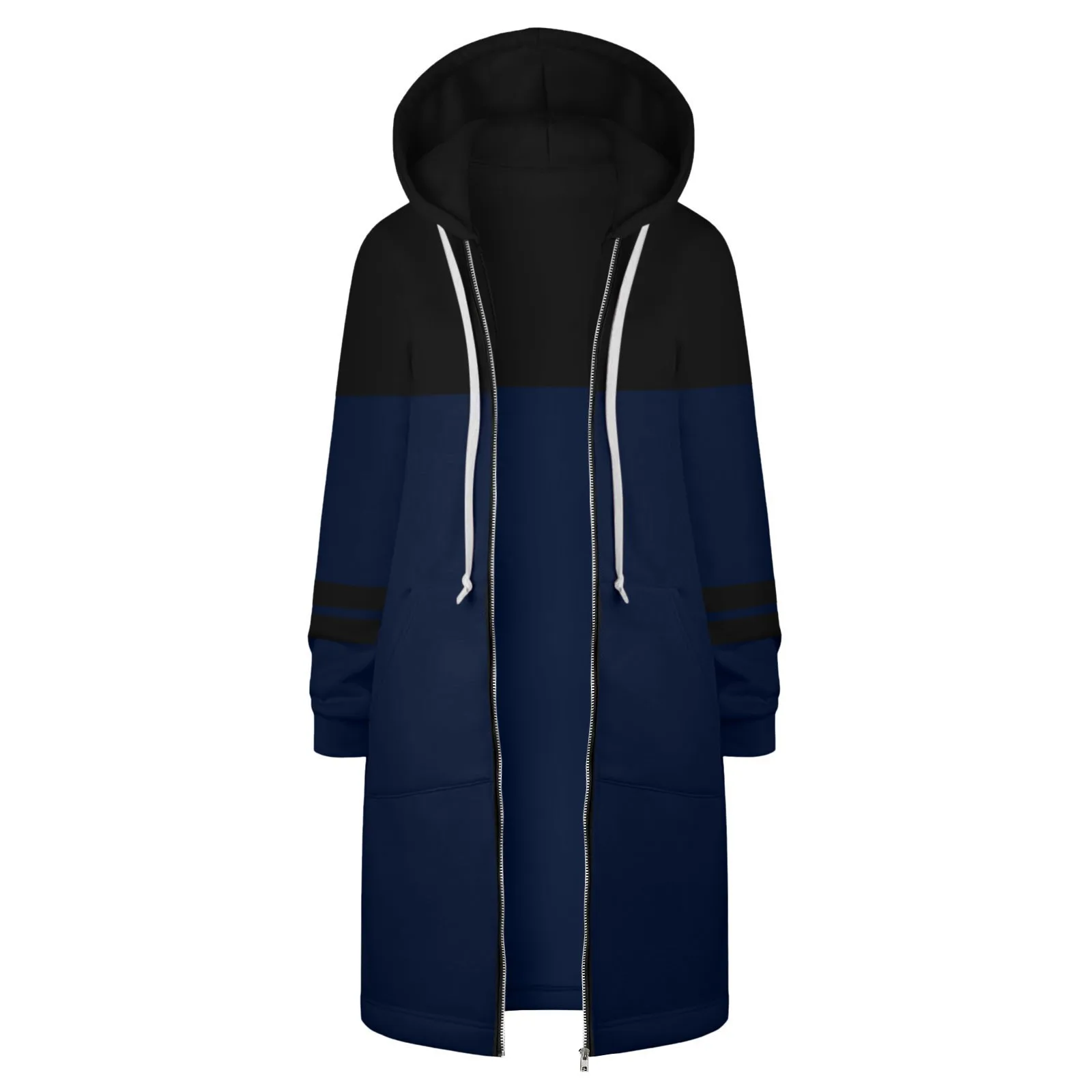 y2k Women's Long Sleeve Hoodies Coat Women Daily Wear Colour Blocking Hooded Hip Zip Straight Sweatshirt All-Match Clothing