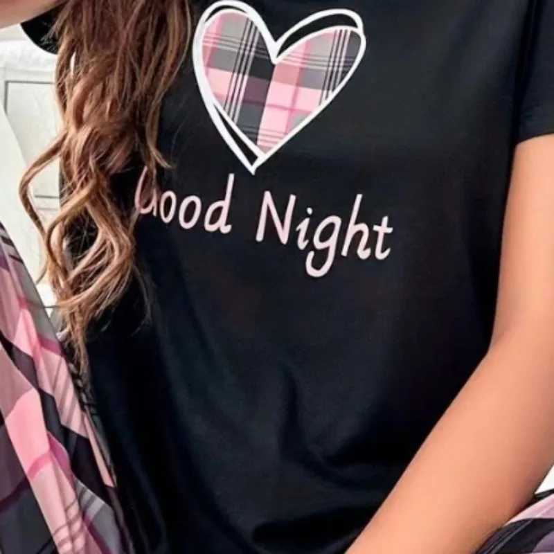 Women's Short Sleeve Crew Neck Top With Shorts And Pants 3 Piece Loungewear Sleepwear Lounge Sets Nighty Print Casual Pajama Set