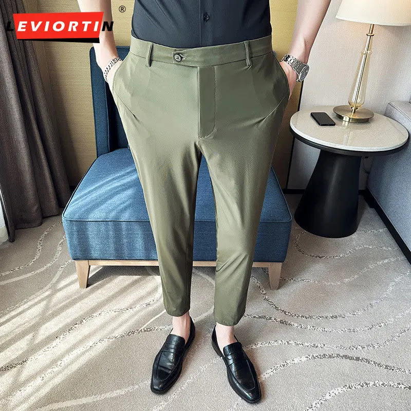 

Брюки мужские из вискозы, тонкие удобные дышащие, приталенный силуэт, Повседневная модная одежда, лето