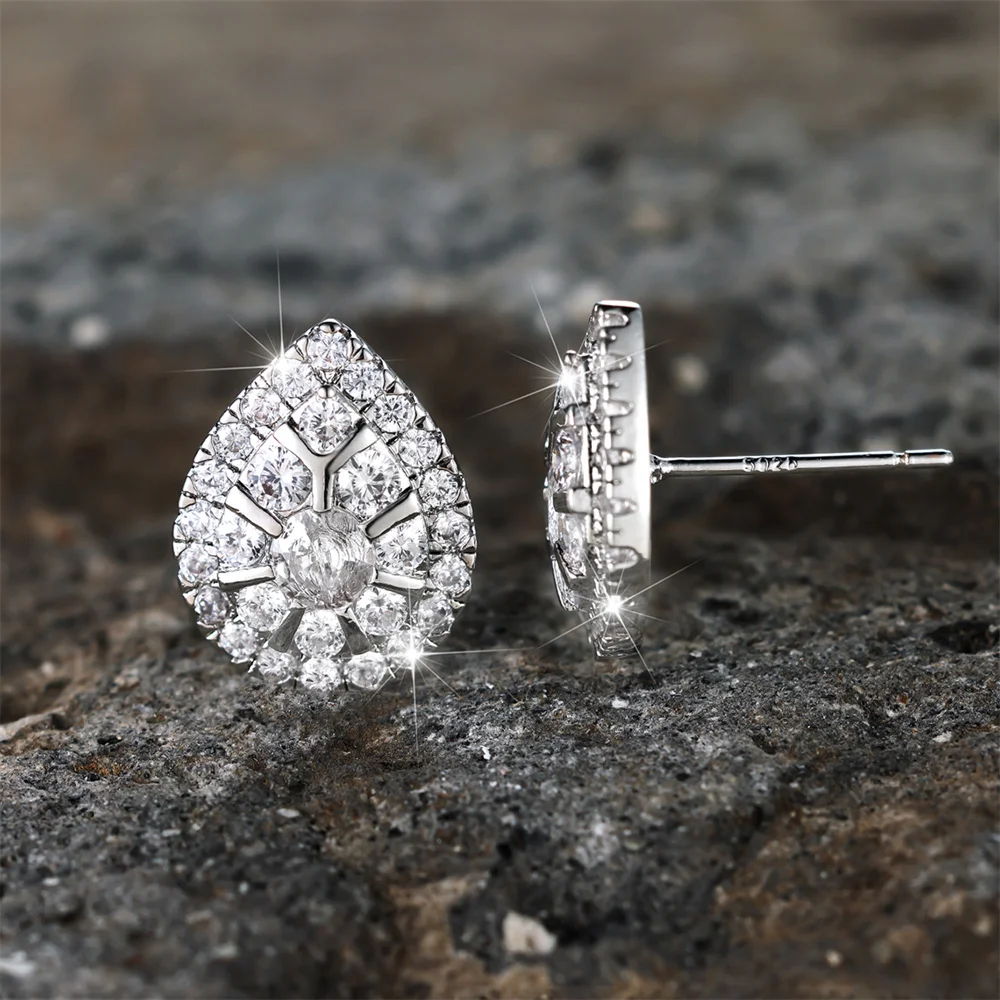 Charm Crystal Water Drop Stone White Zircon Stud Earrings For Women Vintage Silver Color Wedding Earring Valentine Jewelry Gifts