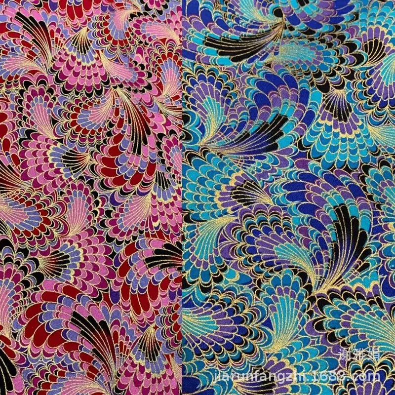 

Cotton Reactive Printing with Hot Pressed Golden Phoenix Tail Flower in Blue-green Color