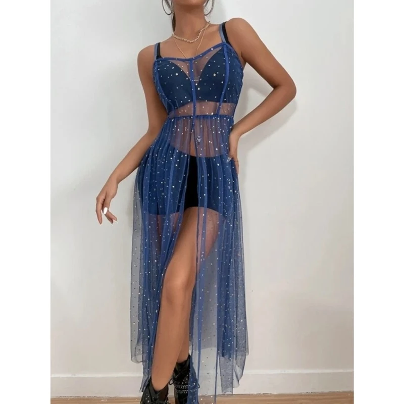 knee length dresses for ladies Beach Dress with Long Sleeves Women's Sexy Sheer Mesh Swimsuit Cover-Up XXL / Black11 main image 1