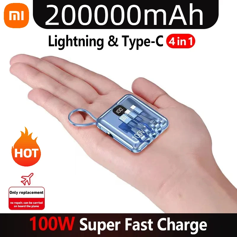 Xiaomi Power Bank  200000mah Large-capacity Power Bank 100w Super Fast Charge Built-in Cable Portable External Spare Battery