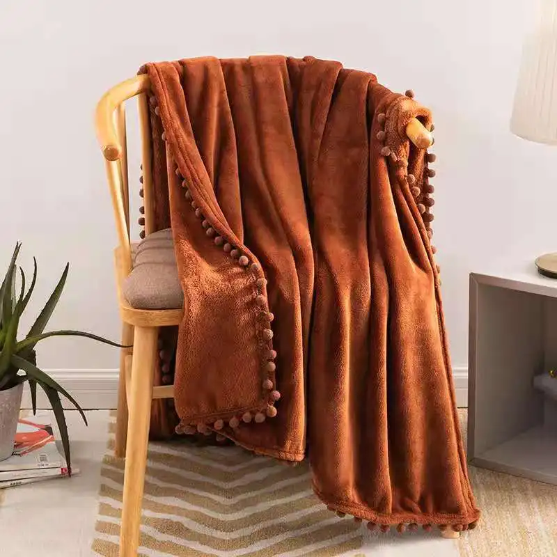 

Facecloth Blanket Super Soft with Fringe Ball Cover Blanket Four Seasons Bedspread Sofa Cover Summer Air Conditioner Nap Blanket