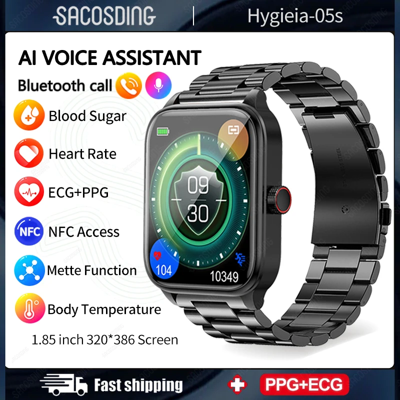 

2023 New NFC Bluetooth Call Meto Function Blood Sugar Smartwatch ECG+PPG Blood Pressure Body Temperature Monitoring Smart Watch