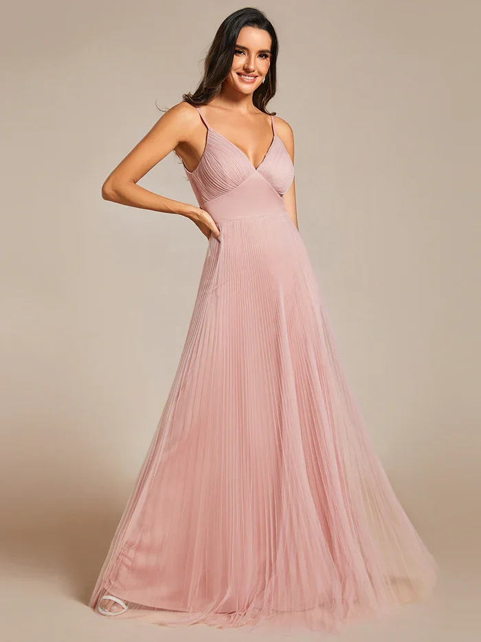 

Ever Pretty Mesh Contrast Empire Waist Spaghetti Sratp V-Neck Backless Tulle Bridesmaid Dress