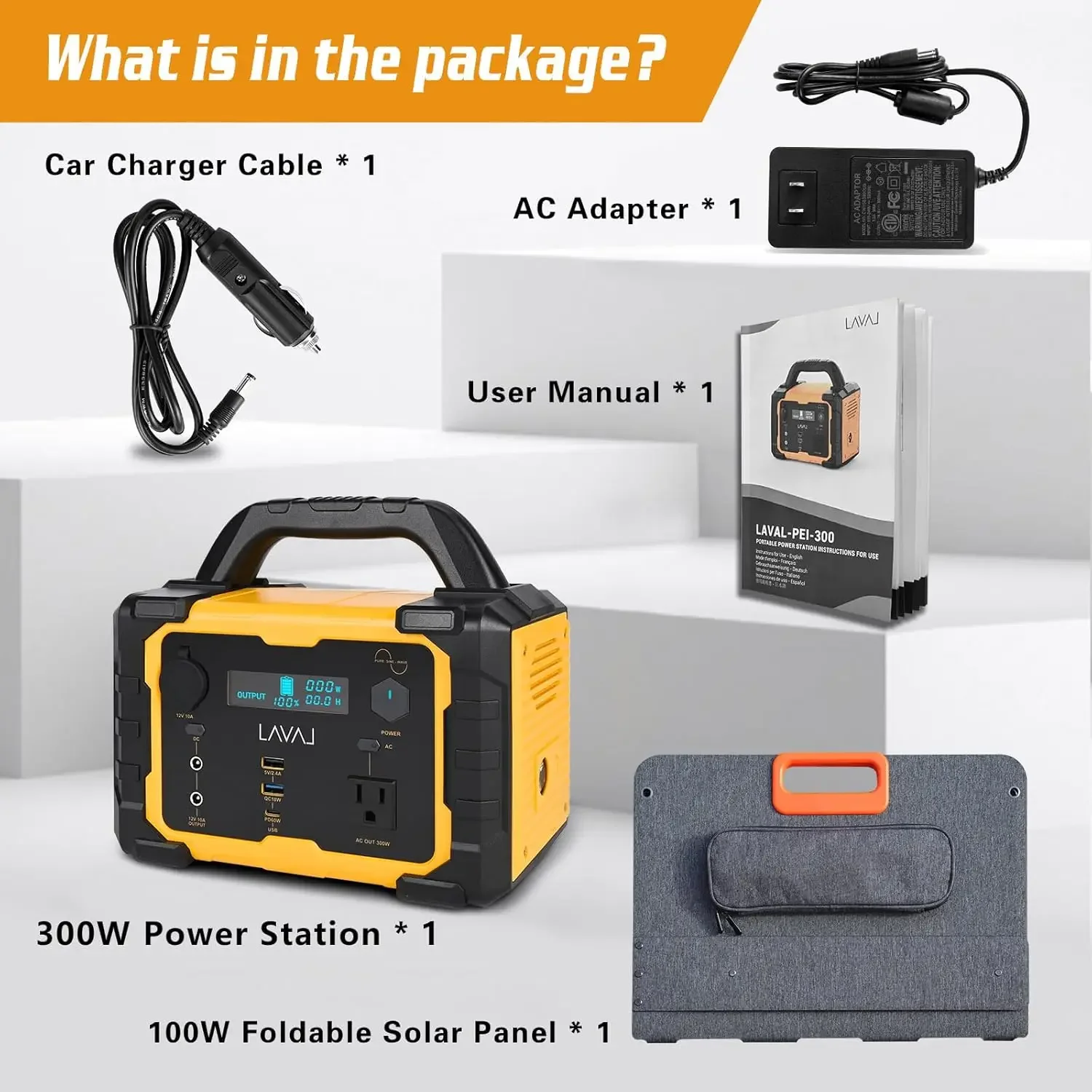 Solar Generator 300W Portable Power Station with 100W Foldable Solar Panel 294Wh Lithium Battery 120V/300W AC Outlet 6