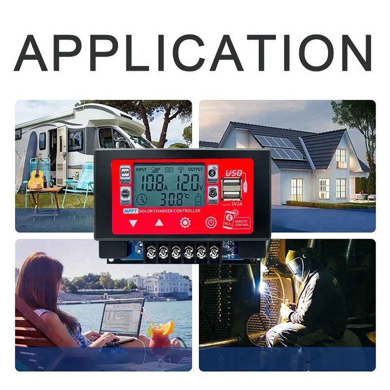 30A 60A MPPT Solar Controller 12V 60V Bluetooth WIFI Embedded Snap-on Energy Storage Panel Battery Smart Regulator LCD Display solar controller