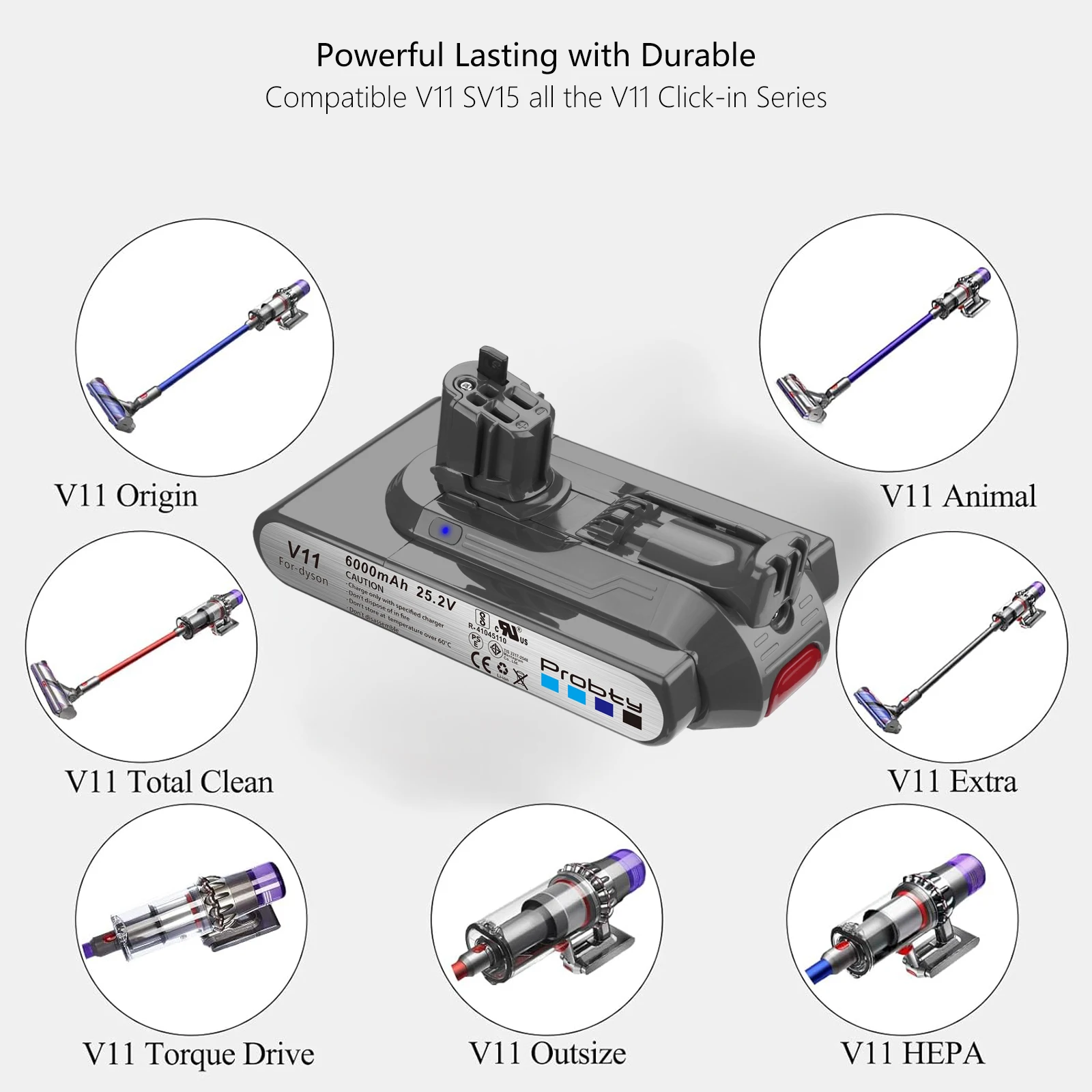 6.0Ah V11 Replacement Battery For Dyson V15 Battery Button Click
