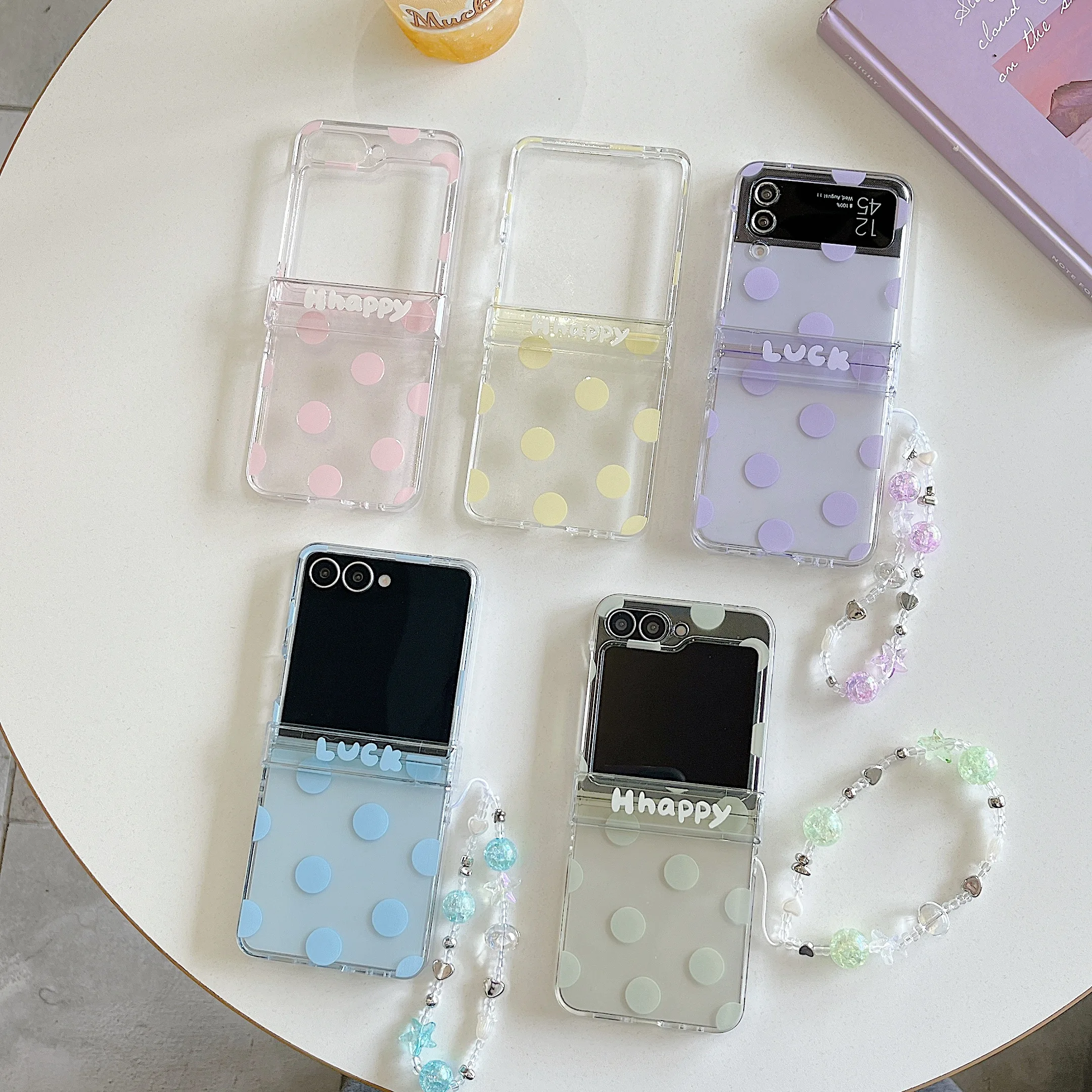 Colorful Polka Dot Design Phone Case with Chain Hinge and Clear Cover