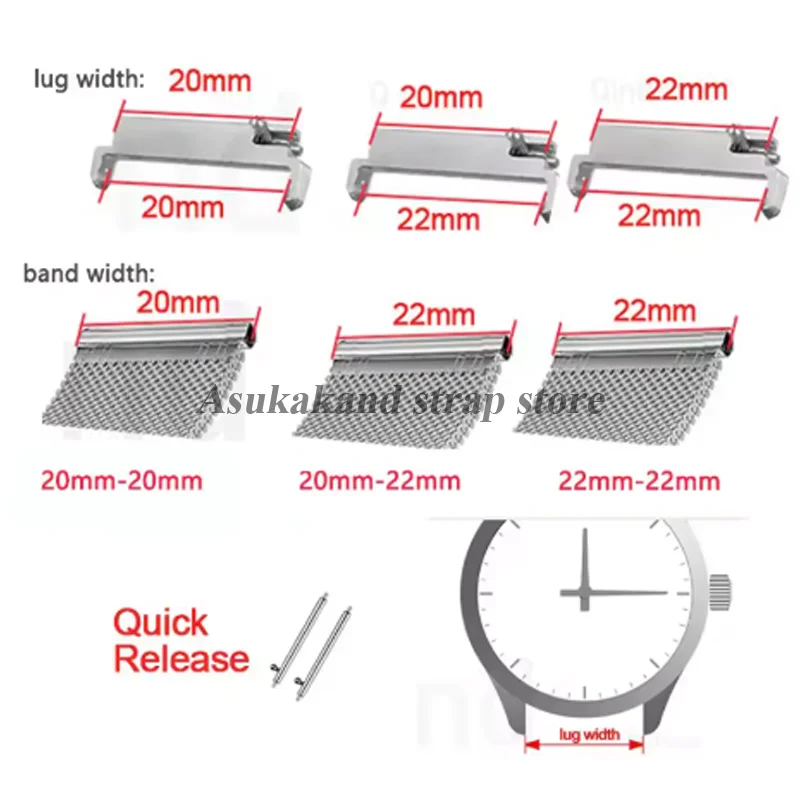 Steel Watch Band Adapter Set with Quick Release Pins - 2 Piece Spring Bar Connector Kit