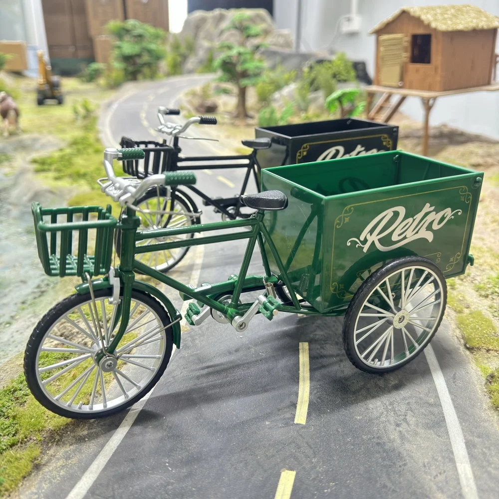 1: 10 Alloy Tricycle Model Toy, Metal Die-casting Retro Bicycle Model Classic Simulated Freight Tricycles Model Collection Gif
