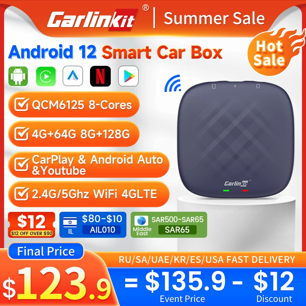 Carlinkit Carplay Ai Box Android 12 Plus QCM6125 8 Core Draadloze