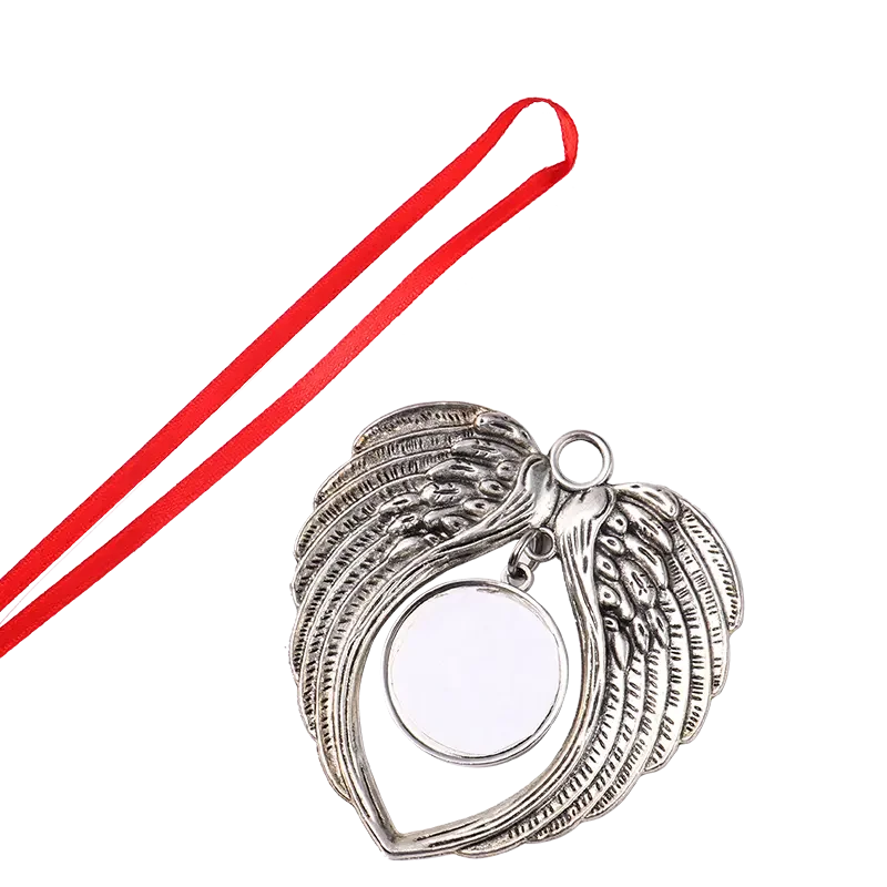 20pcs/Lot Round Ornaments with Angel Wing Sublimation Angel Wing Ornament for Christmas Decoration