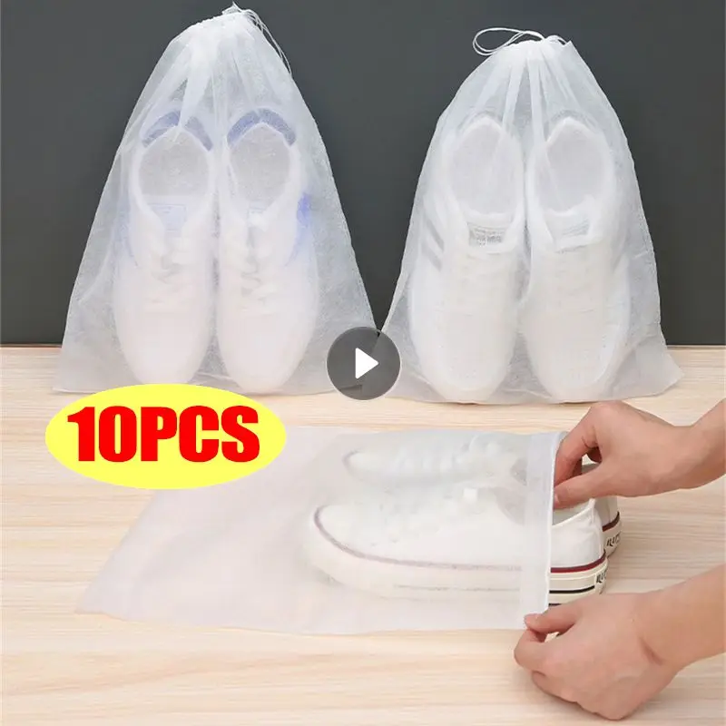 

10PCS/Set Shoe Dust Covers Non-Woven Travel Pouch Shoe Bags Drying Shoes Disposable Dustproof Drawstring Clear Storage Bag