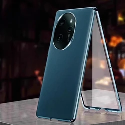 Luxury Double-Sided Tempered Glass Leather Phone Cover with Protective Bumper for Honor 50 (Cyan)