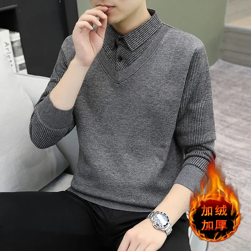 Men Autumn and Winter Fashion New Shirt Collar Pullovers Base Layers Solid Button Sweater Casual Versatile Long Sleeves Tops