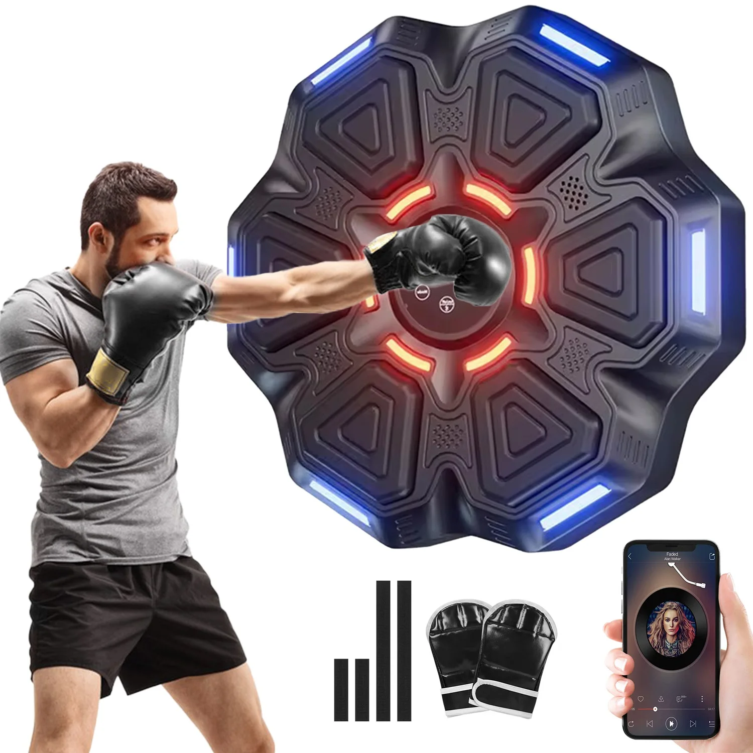 Boxing Machine 6 Targets with Fingerless Gloves Smart Music Childs Adults Fitness Train Exercise Response Boxing Wall Target