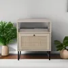 Rattan Wood End Side Accent Table Nightstand with Storage 5