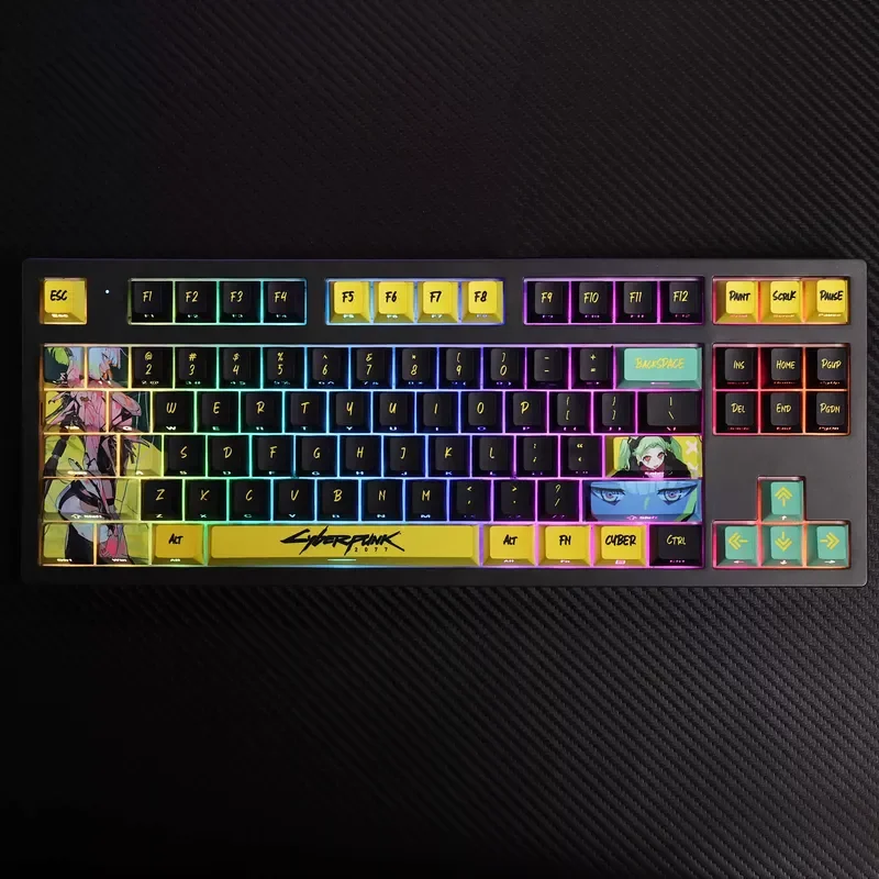 애니메이션 키 캡 사이버 펑크 테마 124 키 기계식 키보드 체리 프로필 PBT 맞춤형 키 캡 측면 새겨진 PC 게임용 키보드 선물