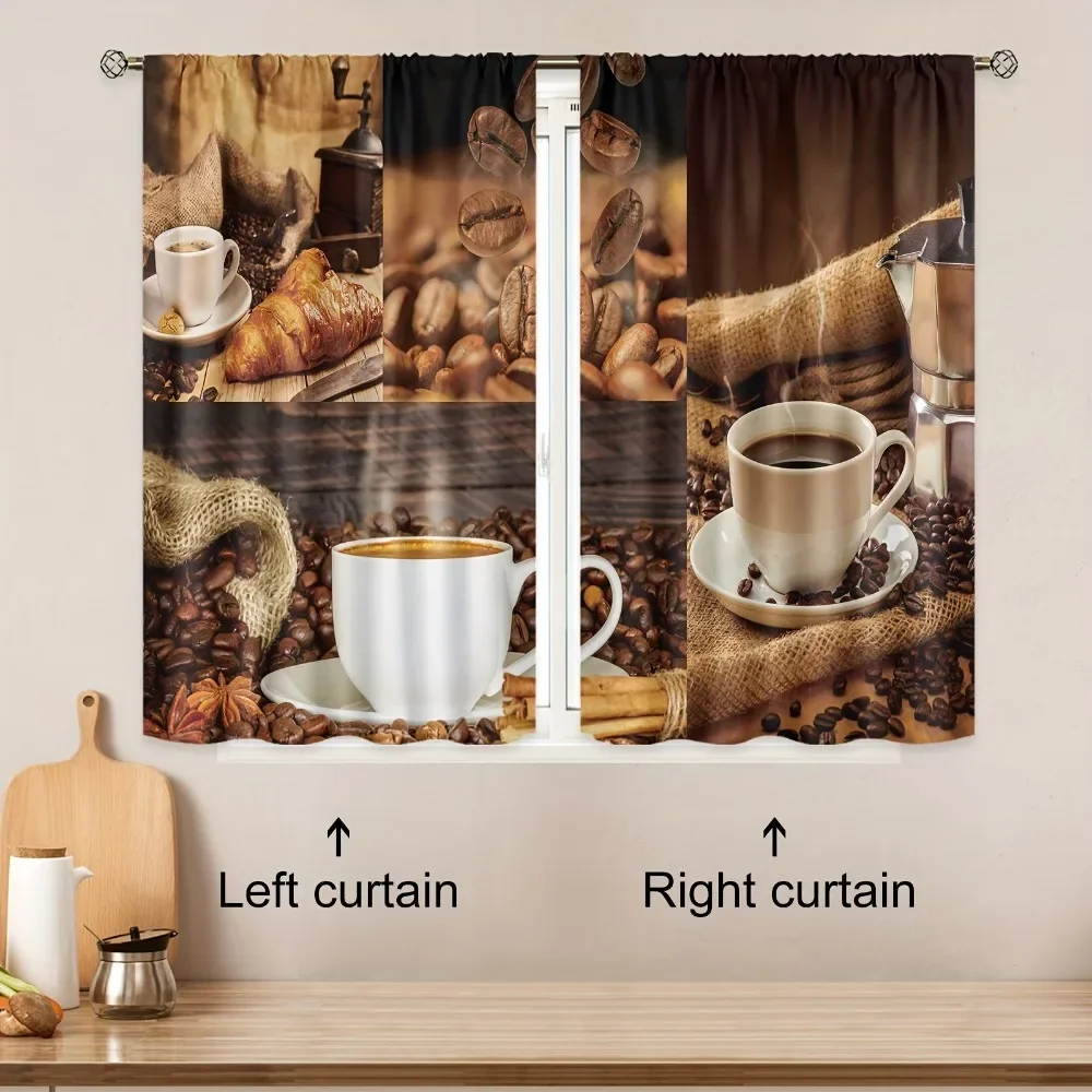 Description Picture 6 of item2Pcs Vintage Cafe Rod Pocket Rustic Polyester Kitchen Curtains For Kitchens Bedrooms Study Rooms Living Room Home Decoration