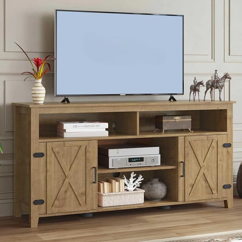 

Rustic TV Media Console Storage TV Cabinet for Living Room Modern Entertainment Center for 300 Lbs Barnwood 59.5” Stand Table