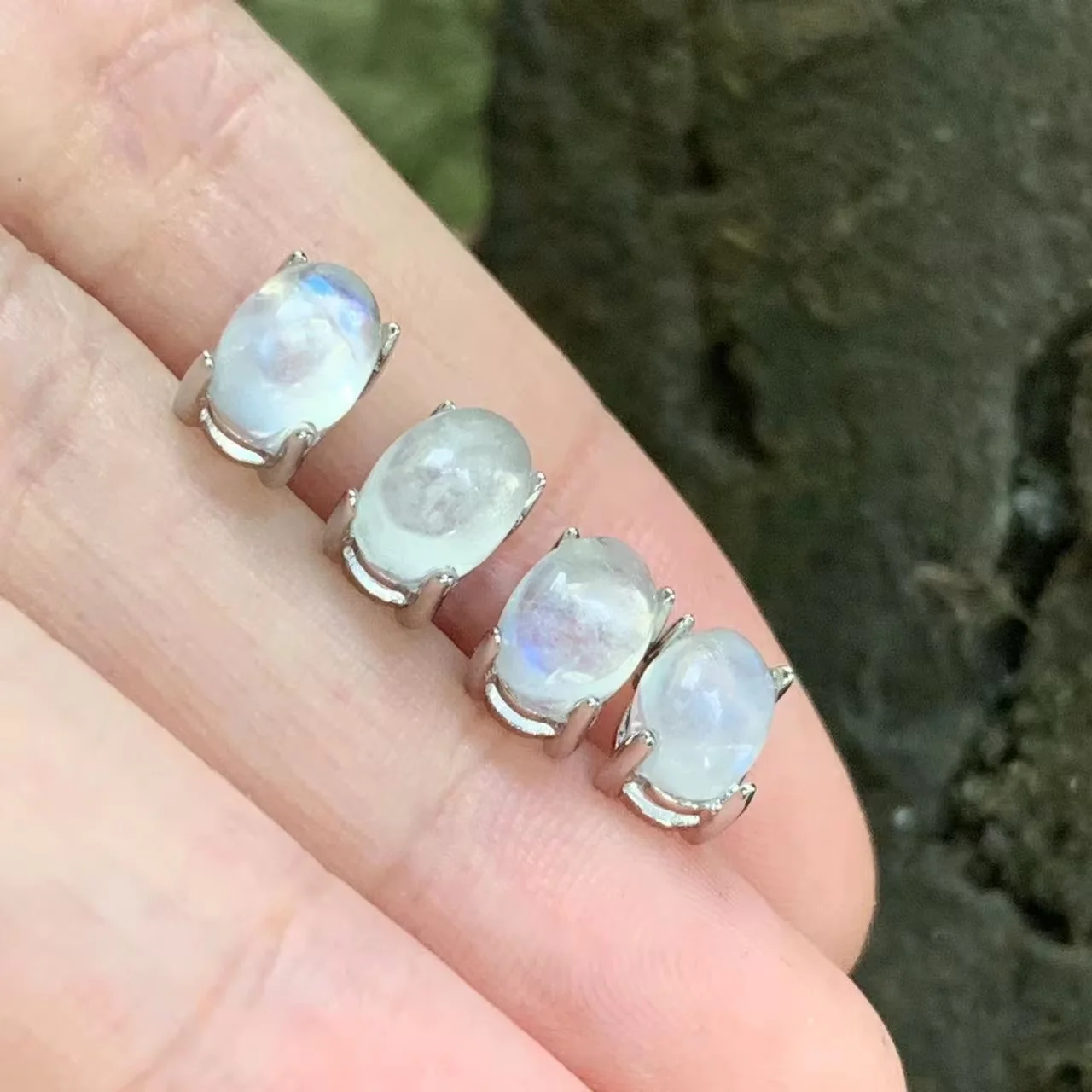 Natural Moonstone earrings Blue Moonlight stone Stainless Steel studs for women delicate Jewelry Gift