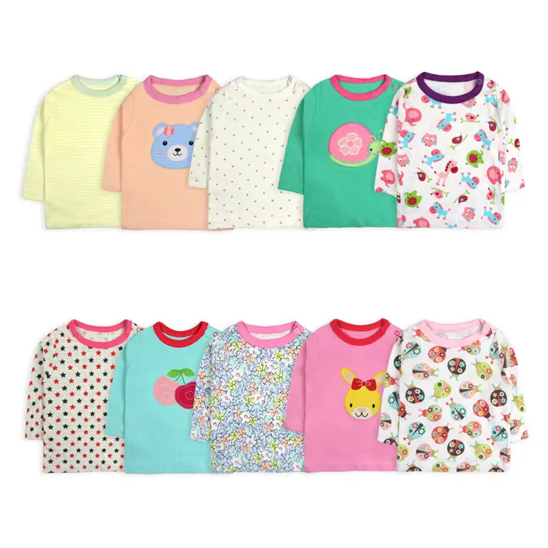 [5 Pcs/Lot Random Color]Baby Boy Girl Long Sleeve T-shirt Cartoon Print Baby T-Shirt O-Neck Infant Tops Cotton Newborn Clothes