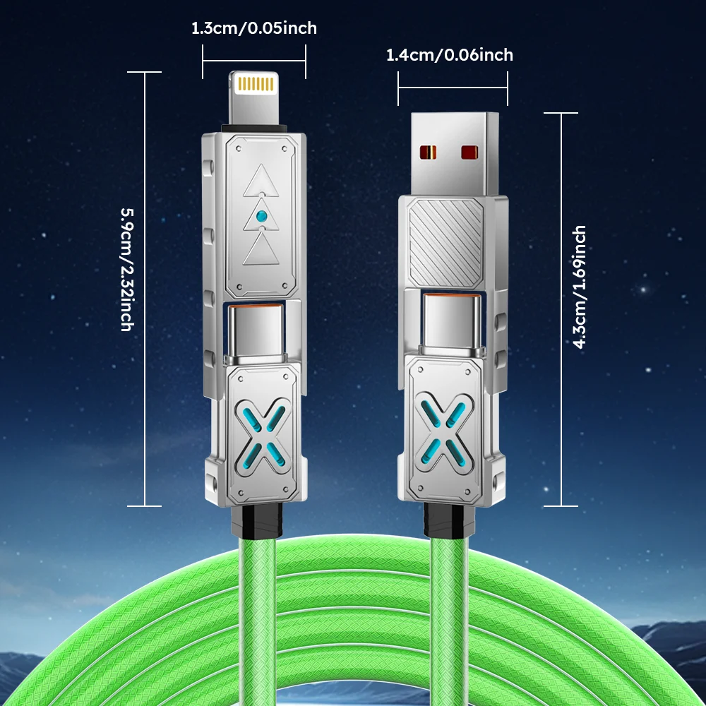 4 In 1 Fast Charging Cable With Zinc Alloy Connectors Usb A/c To Lightning/type C  For Iphone/ipad/android/laptops, Alina Gadgets