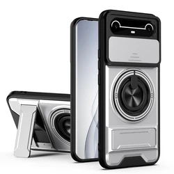 Magnetic Shockproof Phone Case with Slide Camera Protection and Upright Kickstand for Pova Slim 5G (Silver)