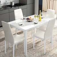 Dining Table Set for 4 Marble Kitchen Table and Chairs for 4, Comfortable PU Leather Chairs,Dining RoomTable Set for Small Space 1