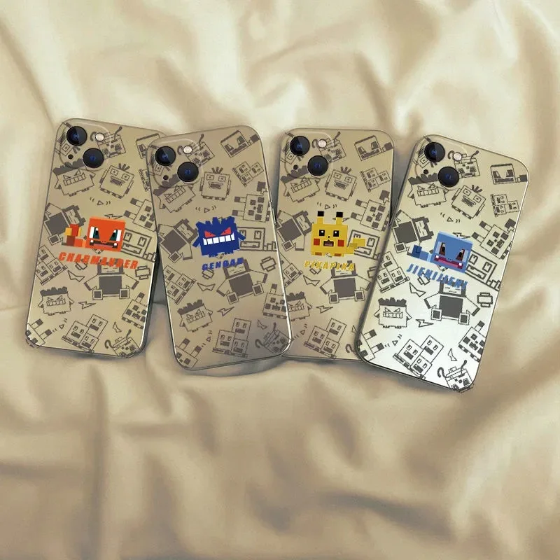 Cartoon Pokemon Pikachu Gengar Charmander Case For Apple Iphone 13 12 11 Pro X Xs Max Xr 7Plus 8Plus Mini Silver Plating Cover