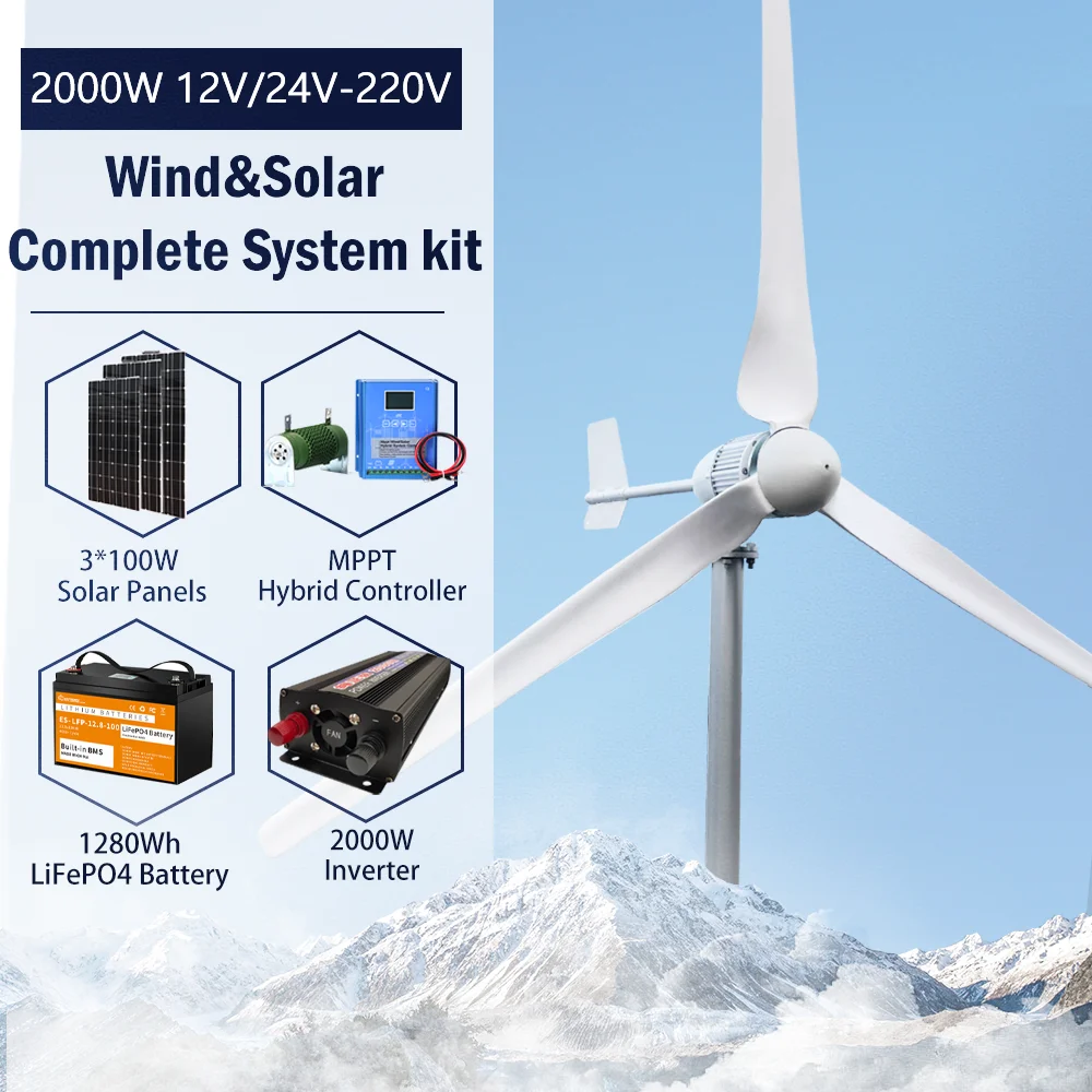 

3000w Windmill Turbine Generator Kit 3kw Power Home Appliance 24V 48V With MPPT Controller Off Grid Inverter System amping