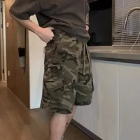 Men Summer Vintage Workwear Style Camouflage Fit Cargo Shorts Fashion Streetwear 2