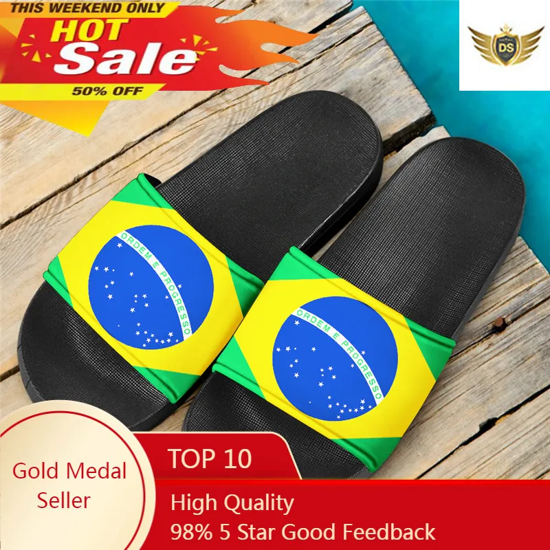 Brazil Flag Print Women Slipper For Home  Casual Indoor Outdoor Flat Slide Sandals Ladies Non-slip Beach Shoes